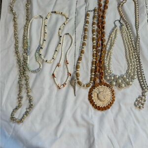 Lot of 7 Mixed Seashell Necklaces And 2 Faux Pearl Necklaces